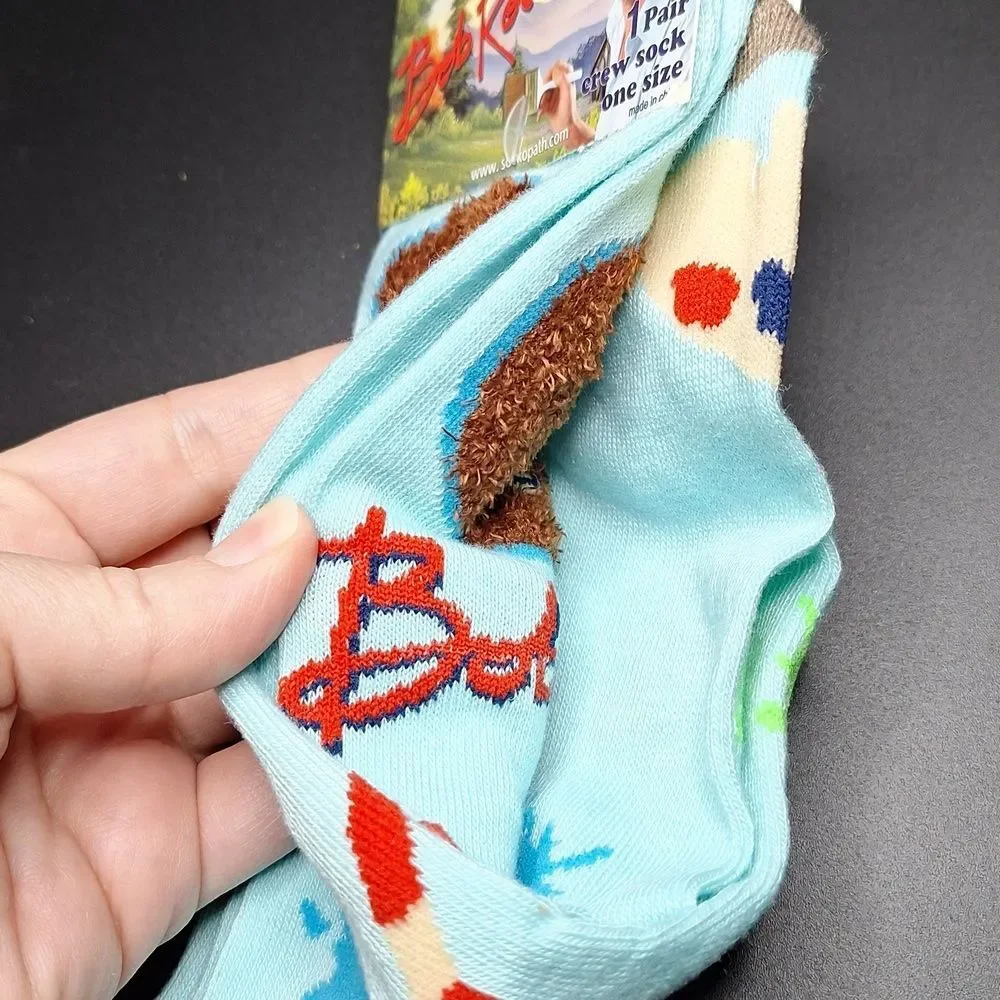 Bob Ross crew socks Men's Socks - Blue and Brown